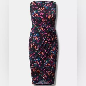 NWT Torrid Black Midi Dress with Pink and Orange Pattern